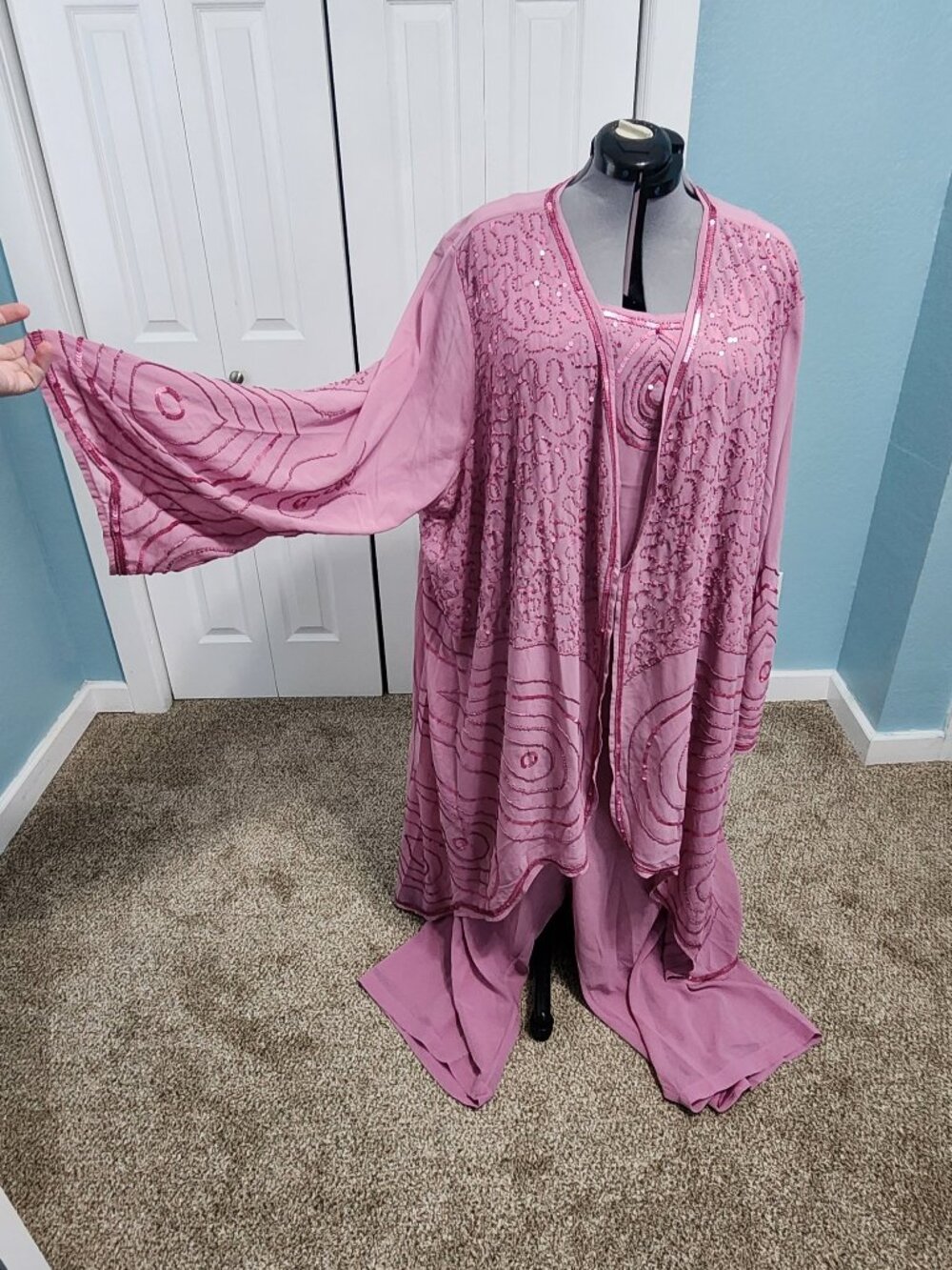 Roaman's 44W 3Pc Sequin Pant Suit Set 03-0323-0 Mauve Pink Plus Size